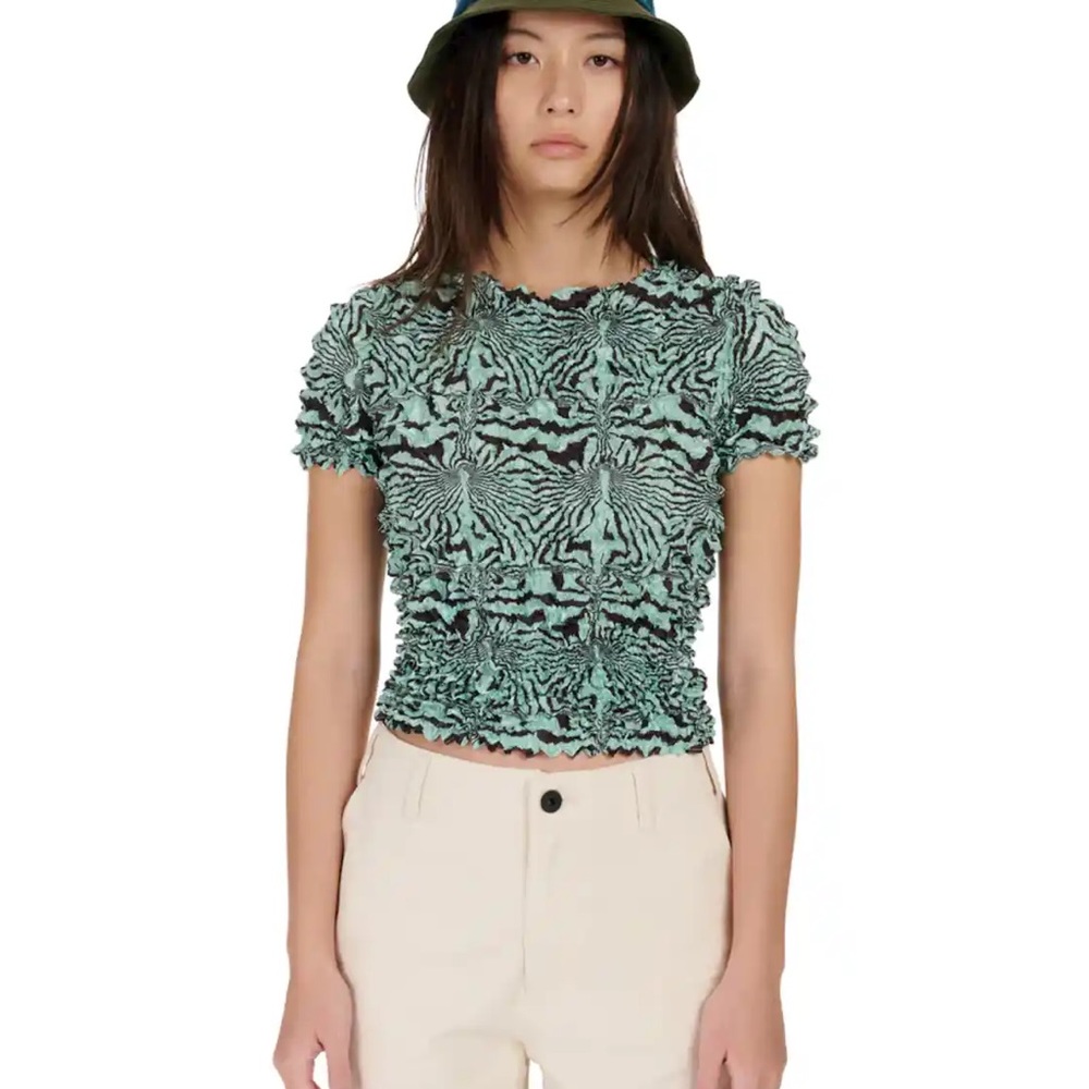 Brain Dead warped zebra bubble shrink top